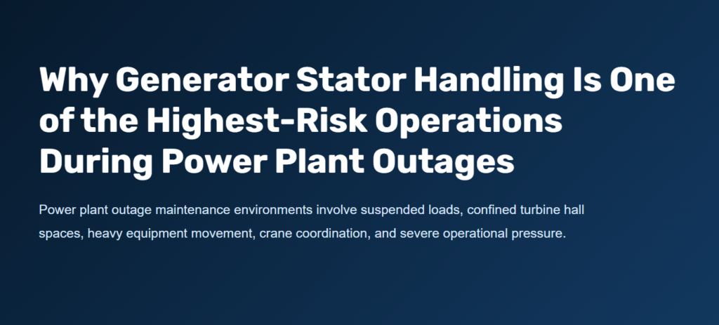 Generator stator suspended load handling during power plant outage maintenance using no-touch positioning methods