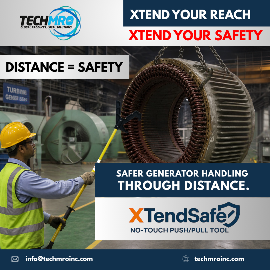 Generator stator suspended load handling during power plant outage maintenance using no-touch positioning methods