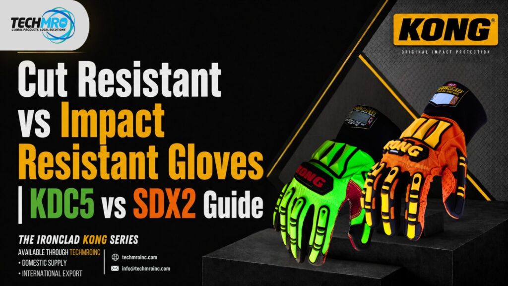 KONG Glove India comparison of KONG Deck Crew KDC5 and KONG Original SDX2 cut resistant vs impact resistant gloves for offshore, oil and gas, wire rope handling, and industrial safety